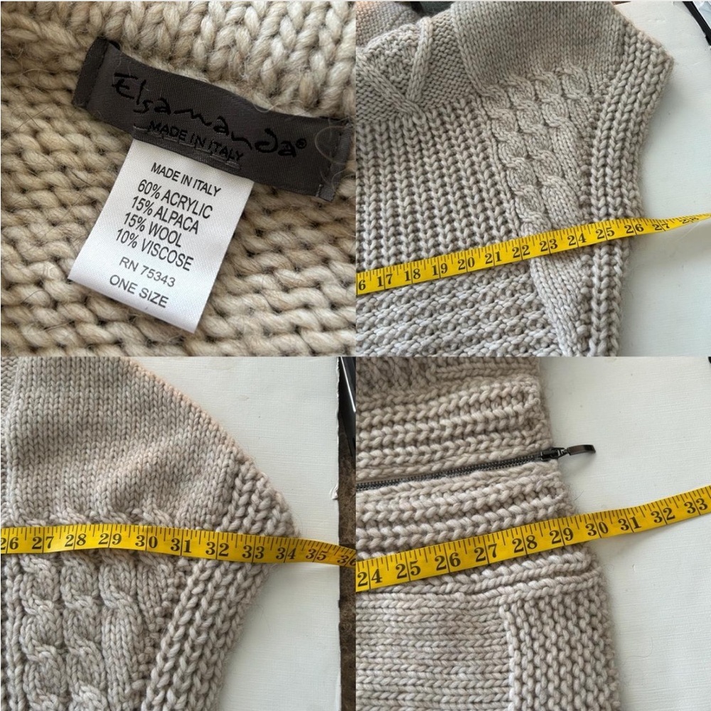 Elsamanda Zip-up poncho sweater chunky knit wool blend Cream One Size - Picture 7 of 8